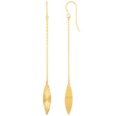 14K Yellow Gold Diamond Cut Marquise Disc Drop Earrings fine designer jewelry for men and women